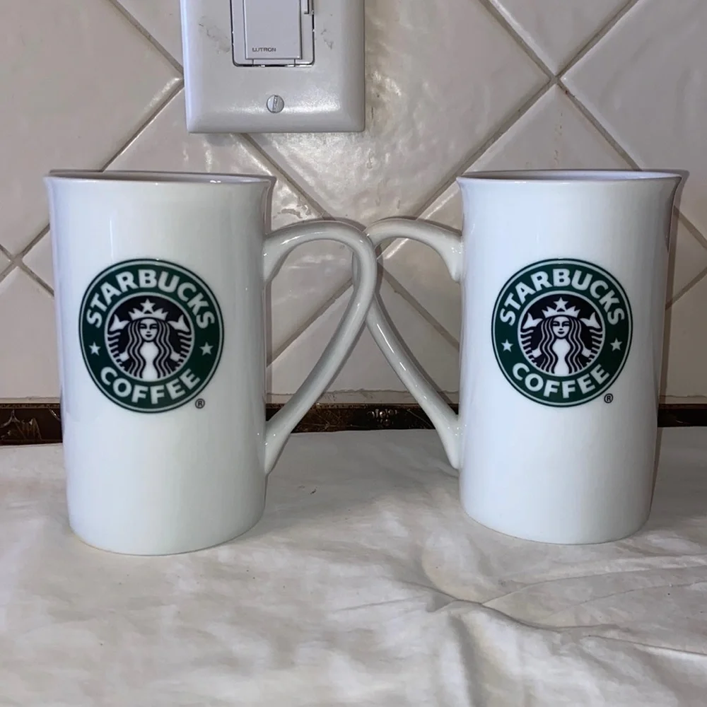Starbucks Coffee set of 2 2006 Tall White Mug Siren Green Logo